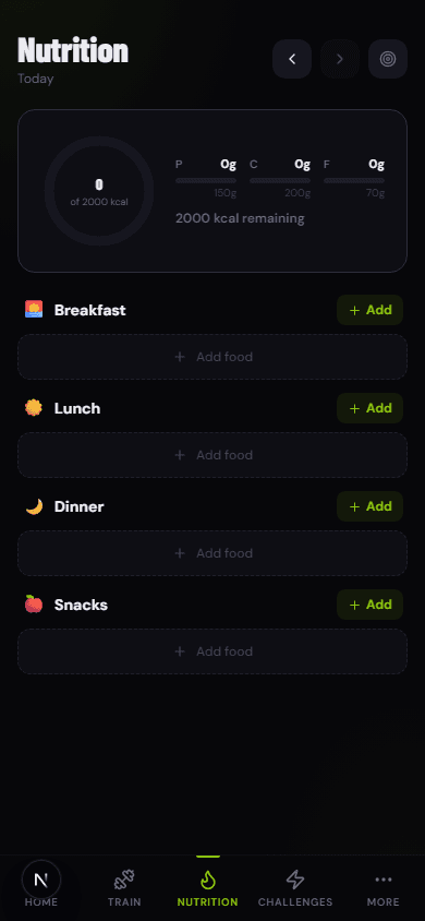 Nutrition logging screen